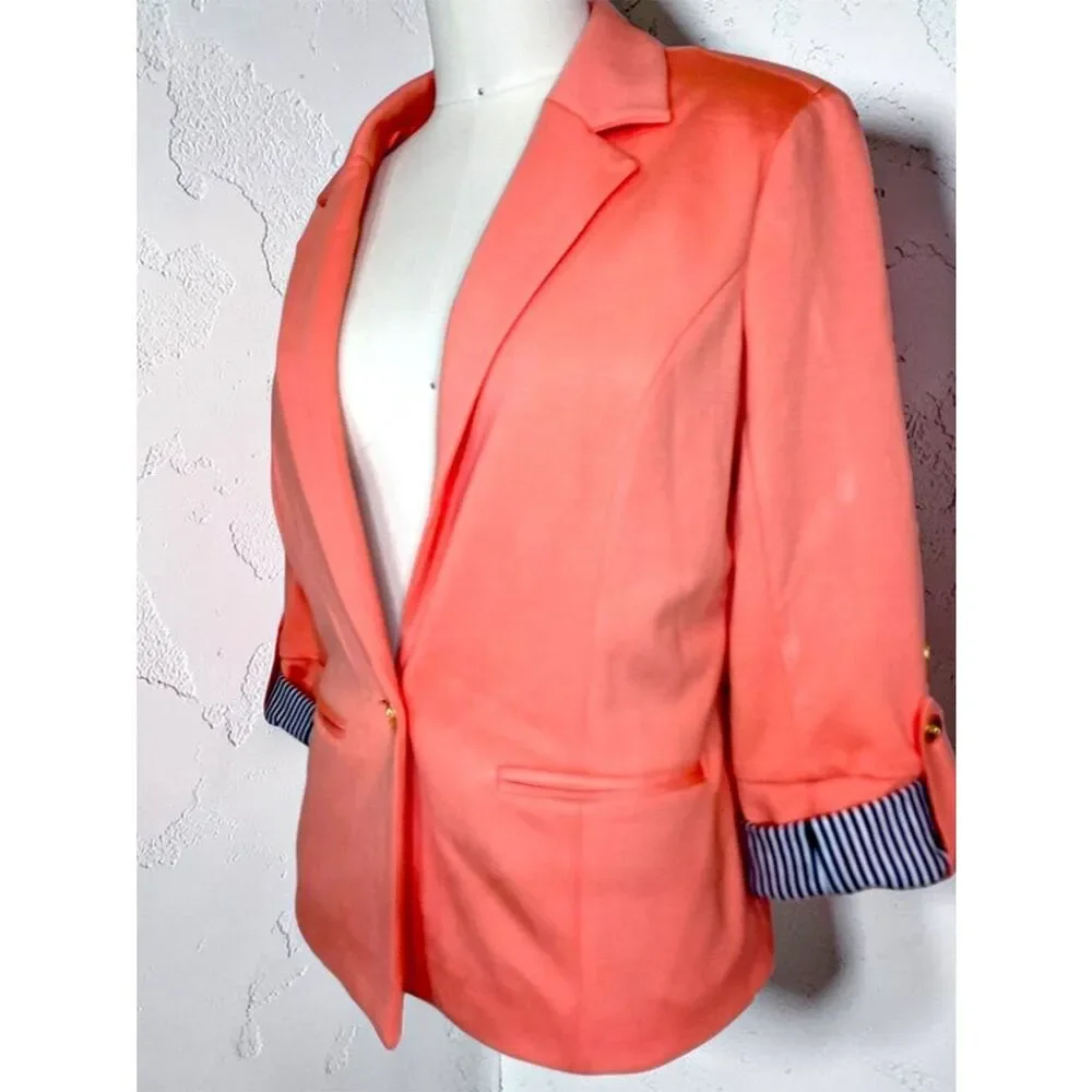Bebe Blazer Orange Size M Striped Cuff Lightweight Tailored - Picture 6 of 7